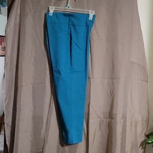 teal green slacks.